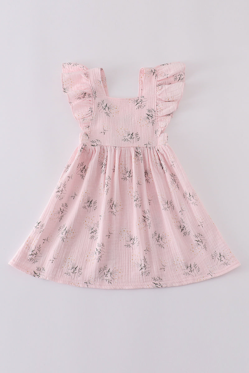 Pink floral print muslin girl ruffle dress - Ella Jane Lifestyle Boutique
