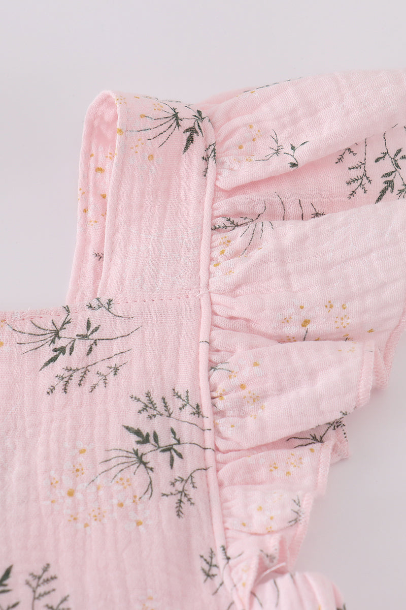 Pink floral print muslin girl ruffle dress - Ella Jane Lifestyle Boutique
