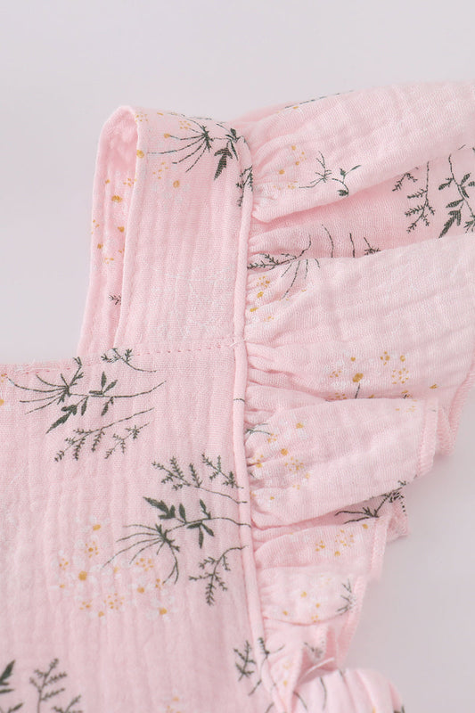 Pink floral print muslin girl ruffle dress - Ella Jane Lifestyle Boutique