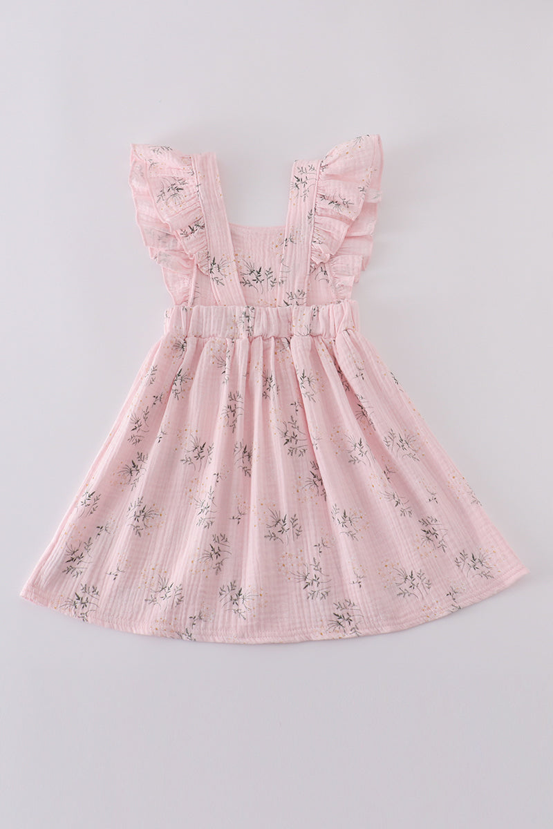 Pink floral print muslin girl ruffle dress - Ella Jane Lifestyle Boutique