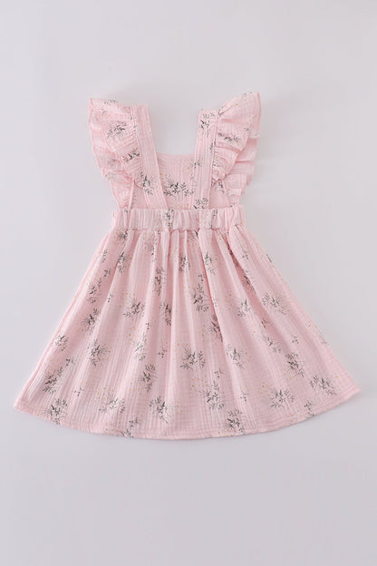 Pink floral print muslin girl ruffle dress - Ella Jane Lifestyle Boutique