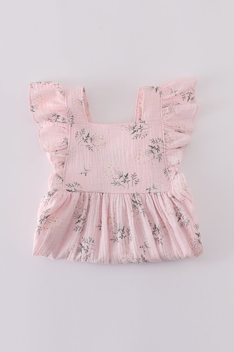 Pink floral print muslin girl ruffle dress - Ella Jane Lifestyle Boutique