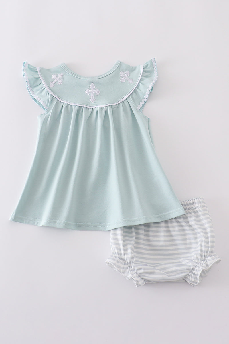 Blue cross embroidery bloomer set - Ella Jane Lifestyle Boutique
