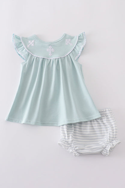 Blue cross embroidery bloomer set - Ella Jane Lifestyle Boutique