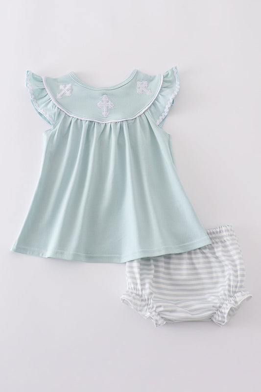 Blue cross embroidery bloomer set - Ella Jane Lifestyle Boutique