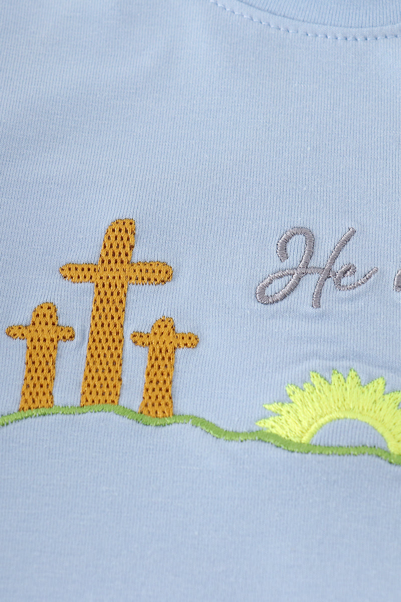 Blue plaid he is risen embroidery  set - Ella Jane Lifestyle Boutique