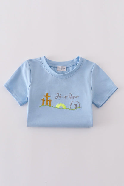 Blue plaid he is risen embroidery  set - Ella Jane Lifestyle Boutique