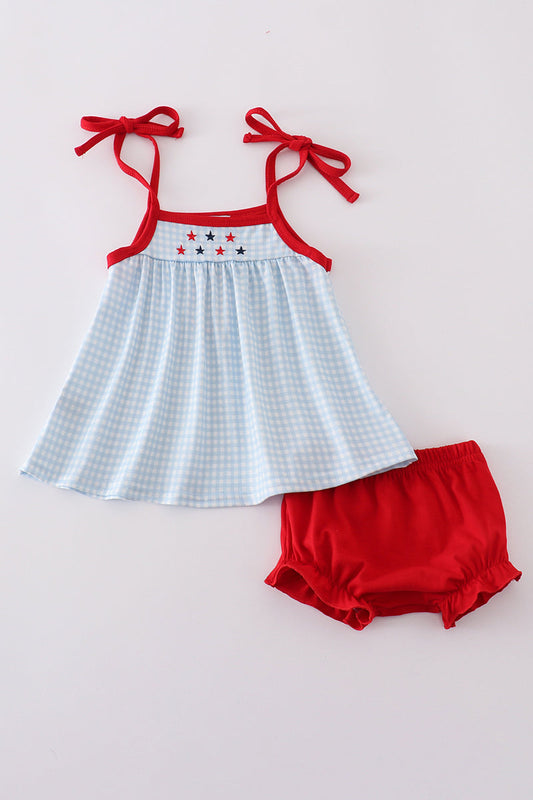 Gingham star embroidery bloomer set - Ella Jane Lifestyle Boutique