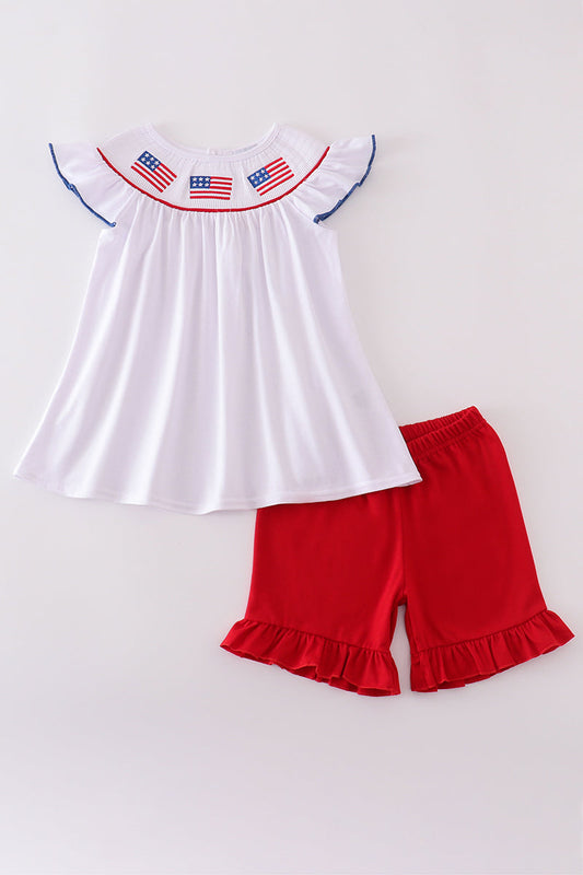 Conjunto corto fruncido con bordado de bandera