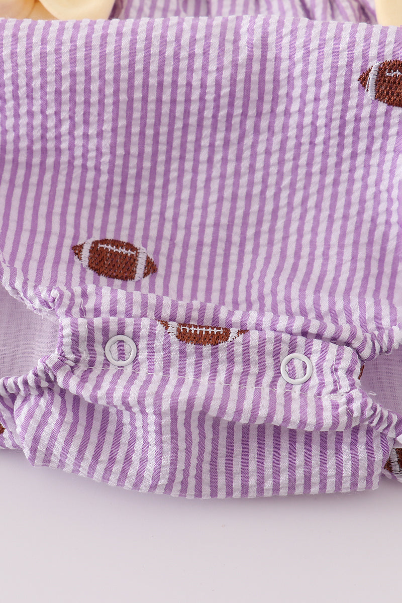 Purple stripe seersucker football I love LSU embroidery bubble