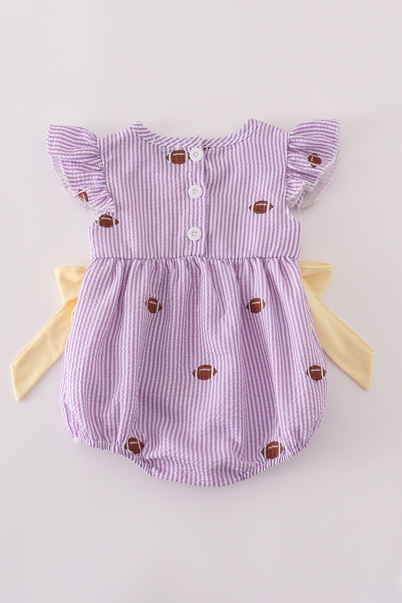 Purple stripe seersucker football I love LSU embroidery bubble