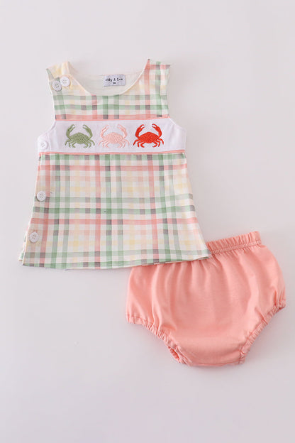 Conjunto de pantalones bombachos a cuadros con bordado de cangrejo