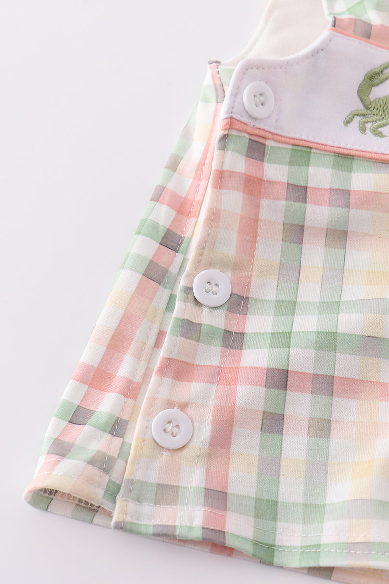 Conjunto de pantalones bombachos a cuadros con bordado de cangrejo