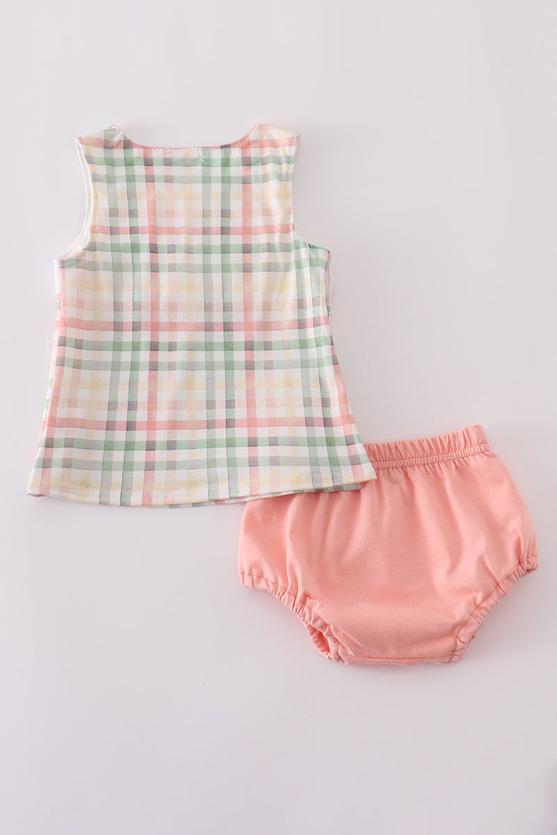 Conjunto de pantalones bombachos a cuadros con bordado de cangrejo