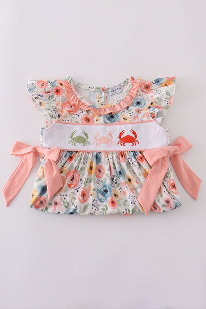 Floral crab embroidery ruffle shorts set
