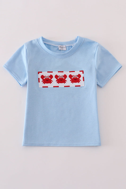 Blue crab embroidery top