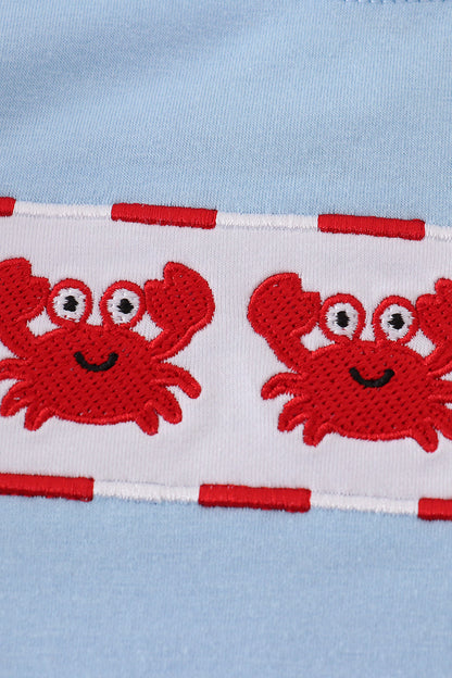 Blue crab embroidery top