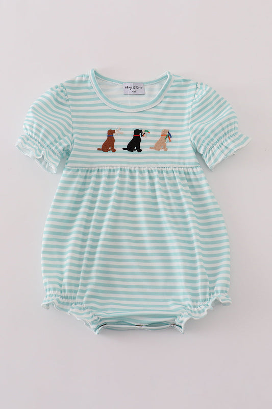 Green stripe puppy hunting embroidery bubble