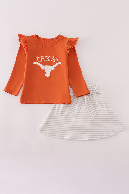 Rust Texas Embroidery Bow Girl’s Skort Set