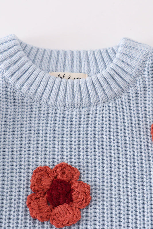 Blue floral hand-embroidery jumper sweater - Ella Jane Lifestyle Boutique