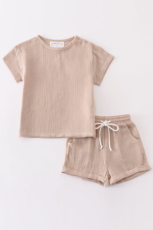 Premium Beige muslin boy shorts set - Ella Jane Lifestyle Boutique