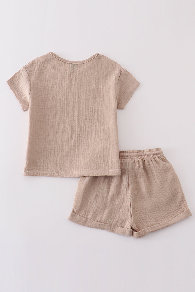 Premium Beige muslin boy shorts set - Ella Jane Lifestyle Boutique