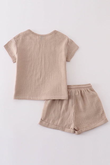 Premium Beige muslin boy shorts set - Ella Jane Lifestyle Boutique