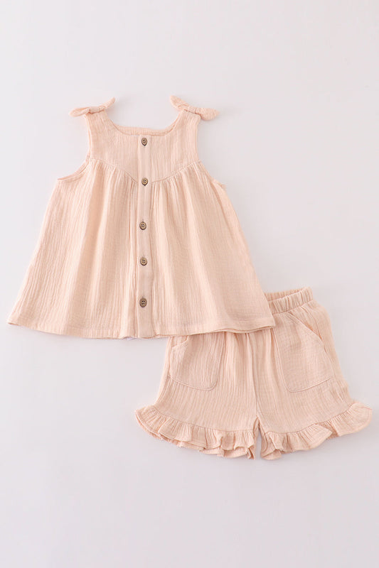 Premium Apricot muslin bow shorts set - Ella Jane Lifestyle Boutique