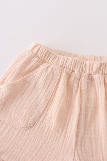 Premium Apricot muslin bow shorts set - Ella Jane Lifestyle Boutique