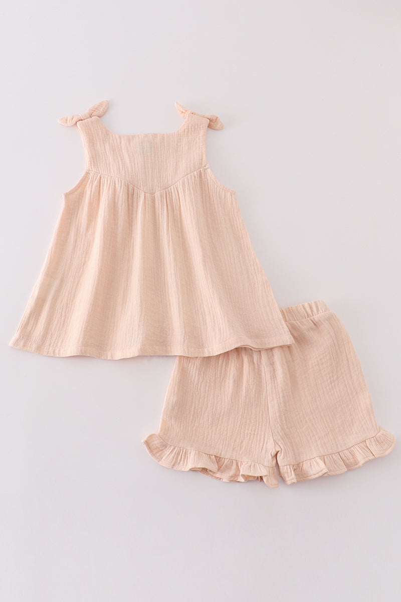 Premium Apricot muslin bow shorts set - Ella Jane Lifestyle Boutique