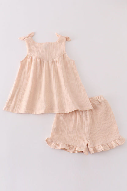 Premium Apricot muslin bow shorts set - Ella Jane Lifestyle Boutique
