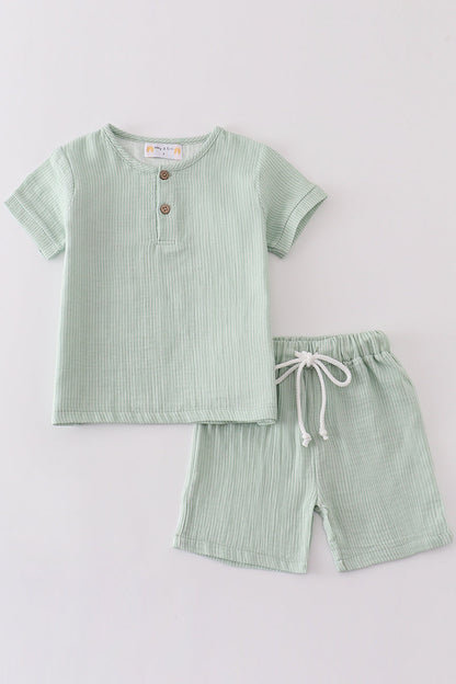 Premium Sage muslin stripe boy shorts set - Ella Jane Lifestyle Boutique