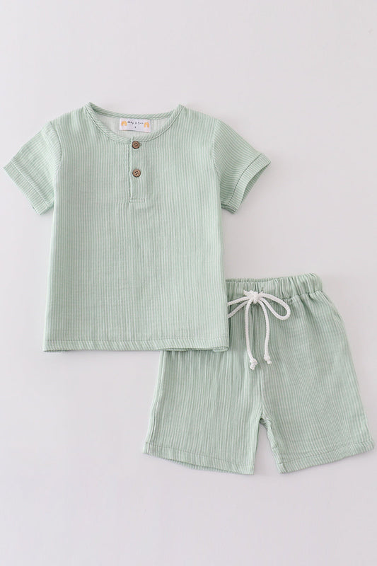 Premium Sage muslin stripe boy shorts set - Ella Jane Lifestyle Boutique