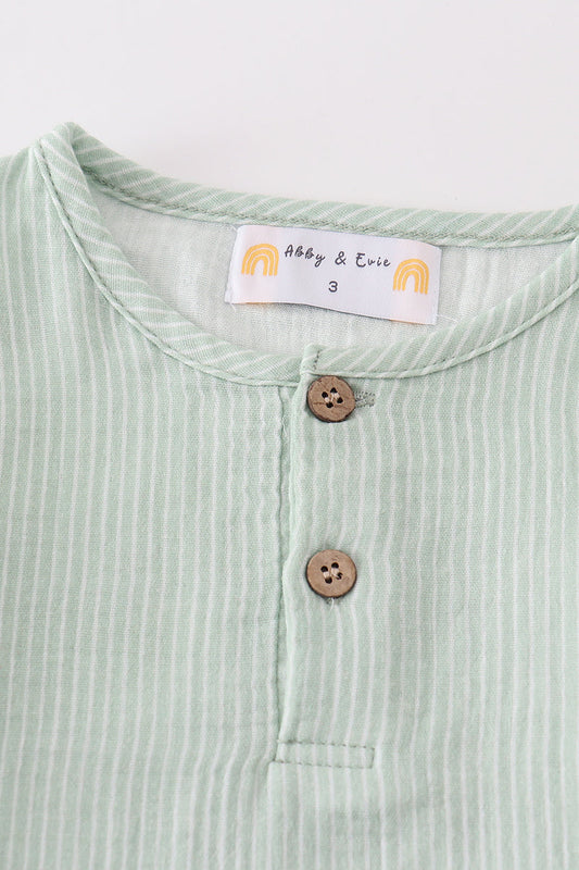 Premium Sage muslin stripe boy shorts set - Ella Jane Lifestyle Boutique