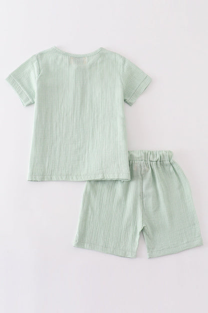 Premium Sage muslin stripe boy shorts set - Ella Jane Lifestyle Boutique