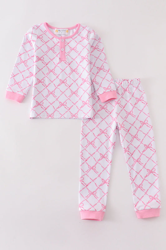 Premium Pink bow tie girl pajama set - Ella Jane Lifestyle Boutique