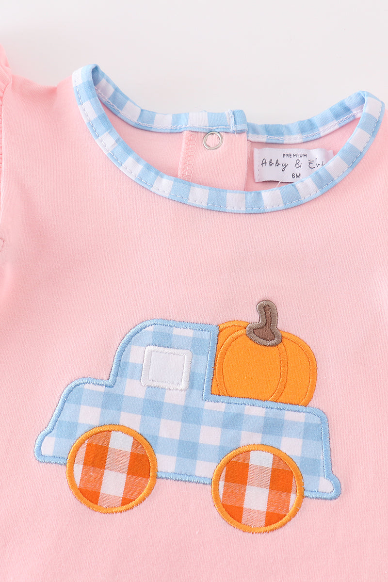 Pink truck pumpkin embroidery girl romper - Ella Jane Lifestyle Boutique