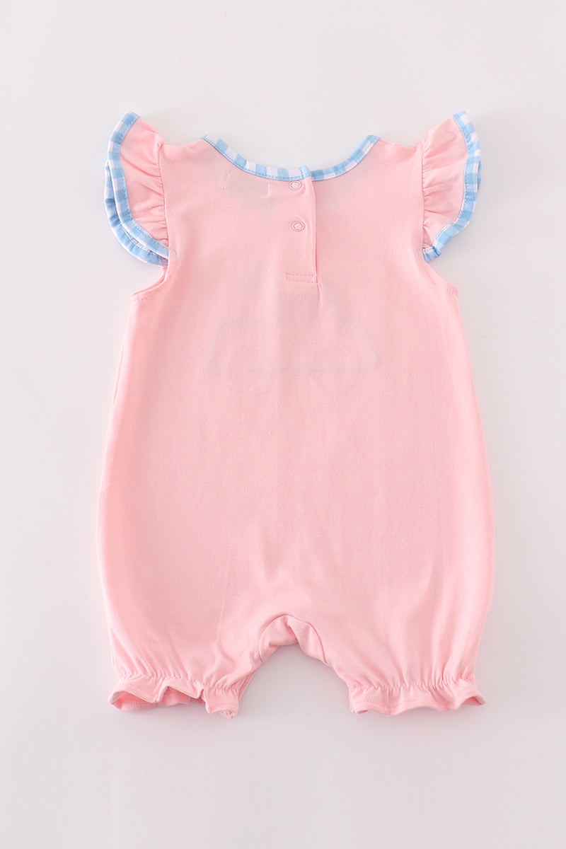 Pink truck pumpkin embroidery girl romper - Ella Jane Lifestyle Boutique