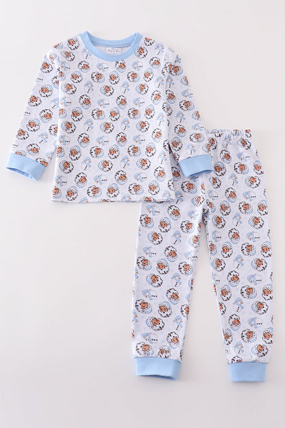 Premium blue christmas santa claus print boy pajama set - Ella Jane Lifestyle Boutique