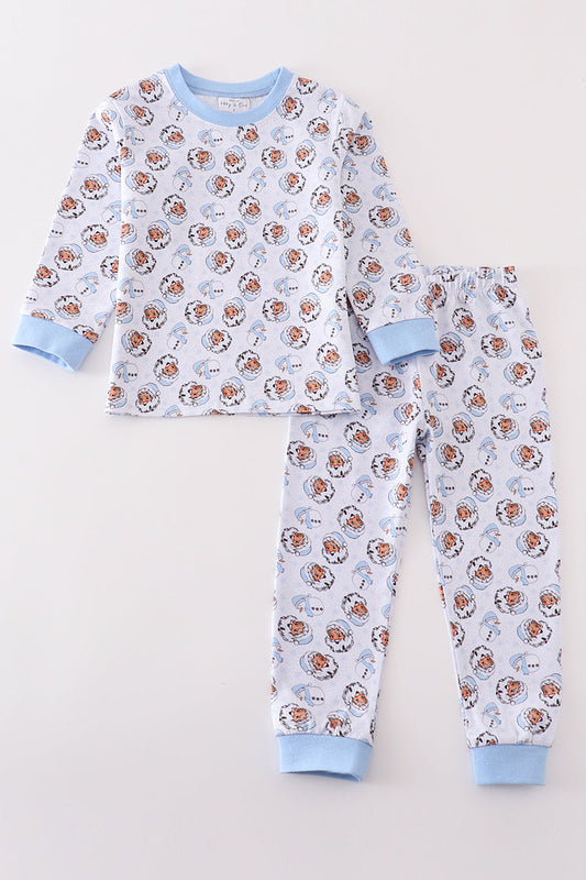 Premium blue christmas santa claus print boy pajama set - Ella Jane Lifestyle Boutique