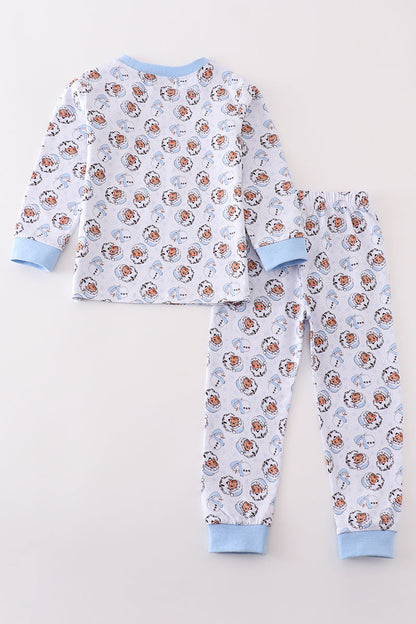Premium blue christmas santa claus print boy pajama set - Ella Jane Lifestyle Boutique