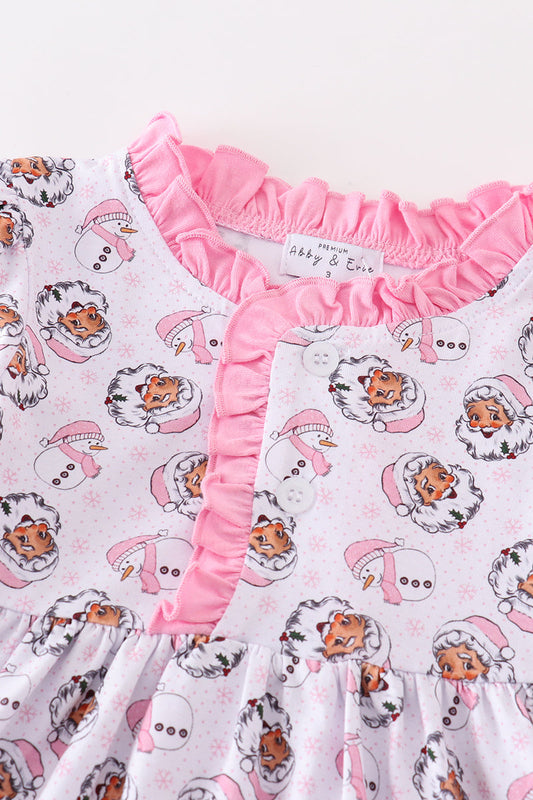 Premium pink christmas santa claus print girl pajama gown - Ella Jane Lifestyle Boutique