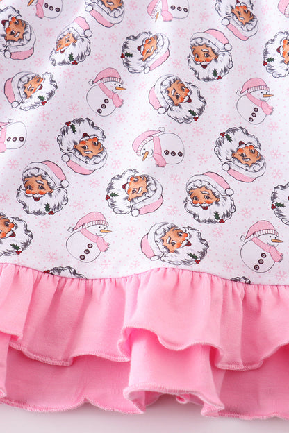 Premium pink christmas santa claus print girl pajama gown - Ella Jane Lifestyle Boutique