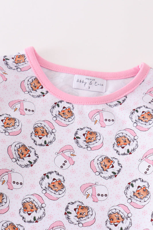 Premium pink christmas santa claus print girl pajama set - Ella Jane Lifestyle Boutique
