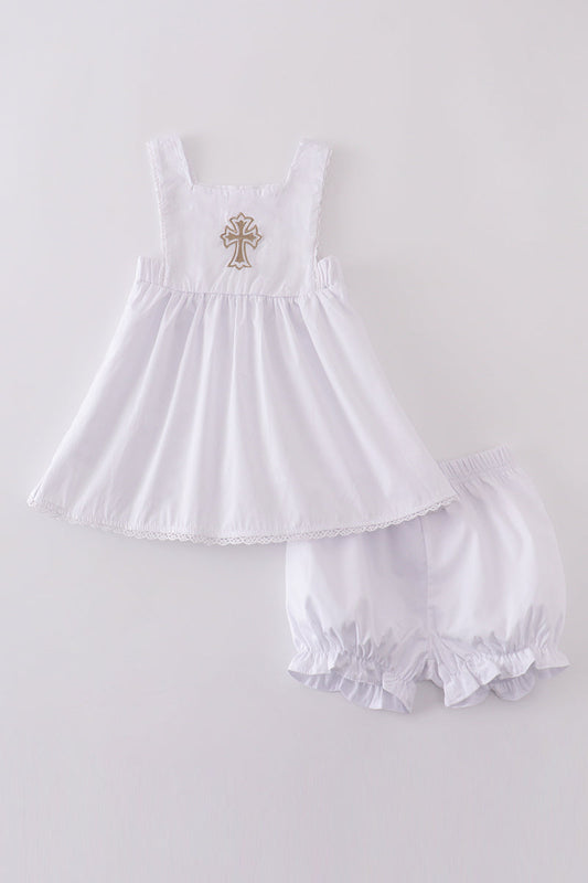 Premium cross embroidery  romper - Ella Jane Lifestyle Boutique