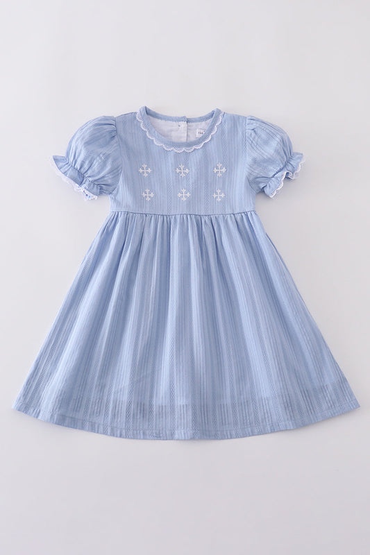 Premium Blue cross embroidery dress - Ella Jane Lifestyle Boutique