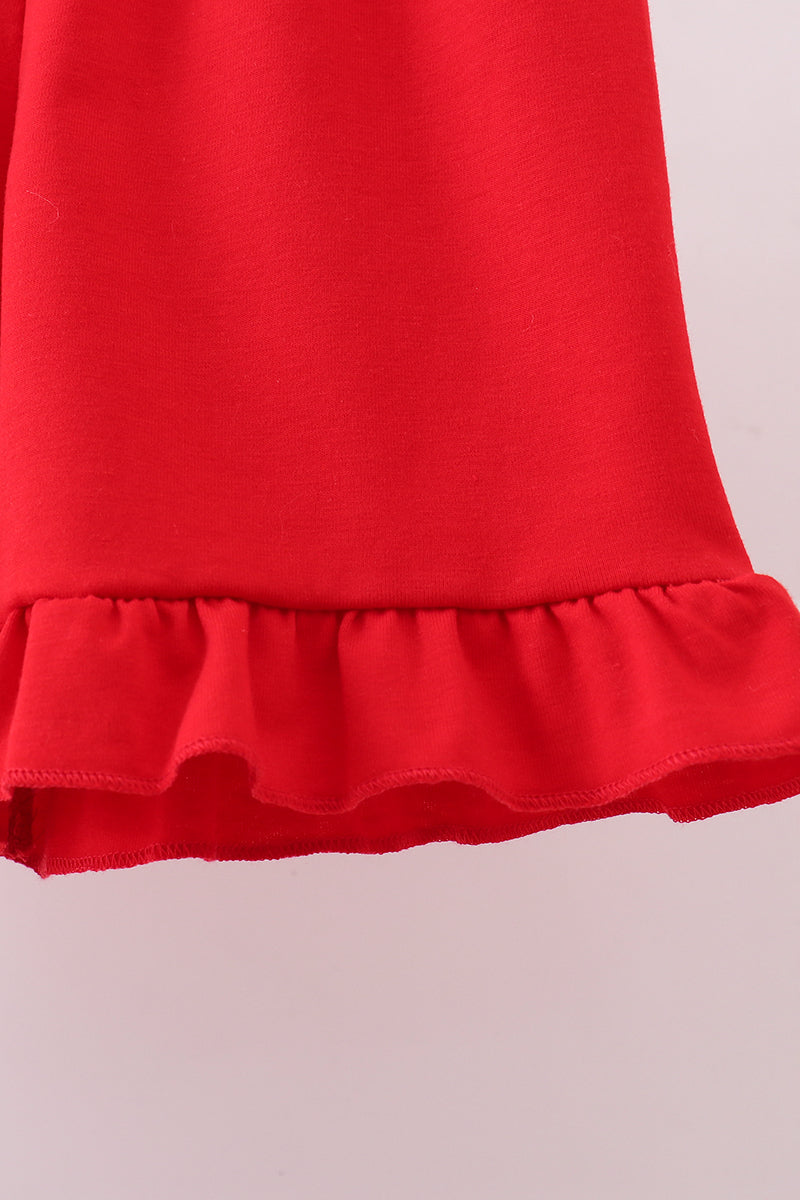 Baseball applique ruffle gingham shorts girl set