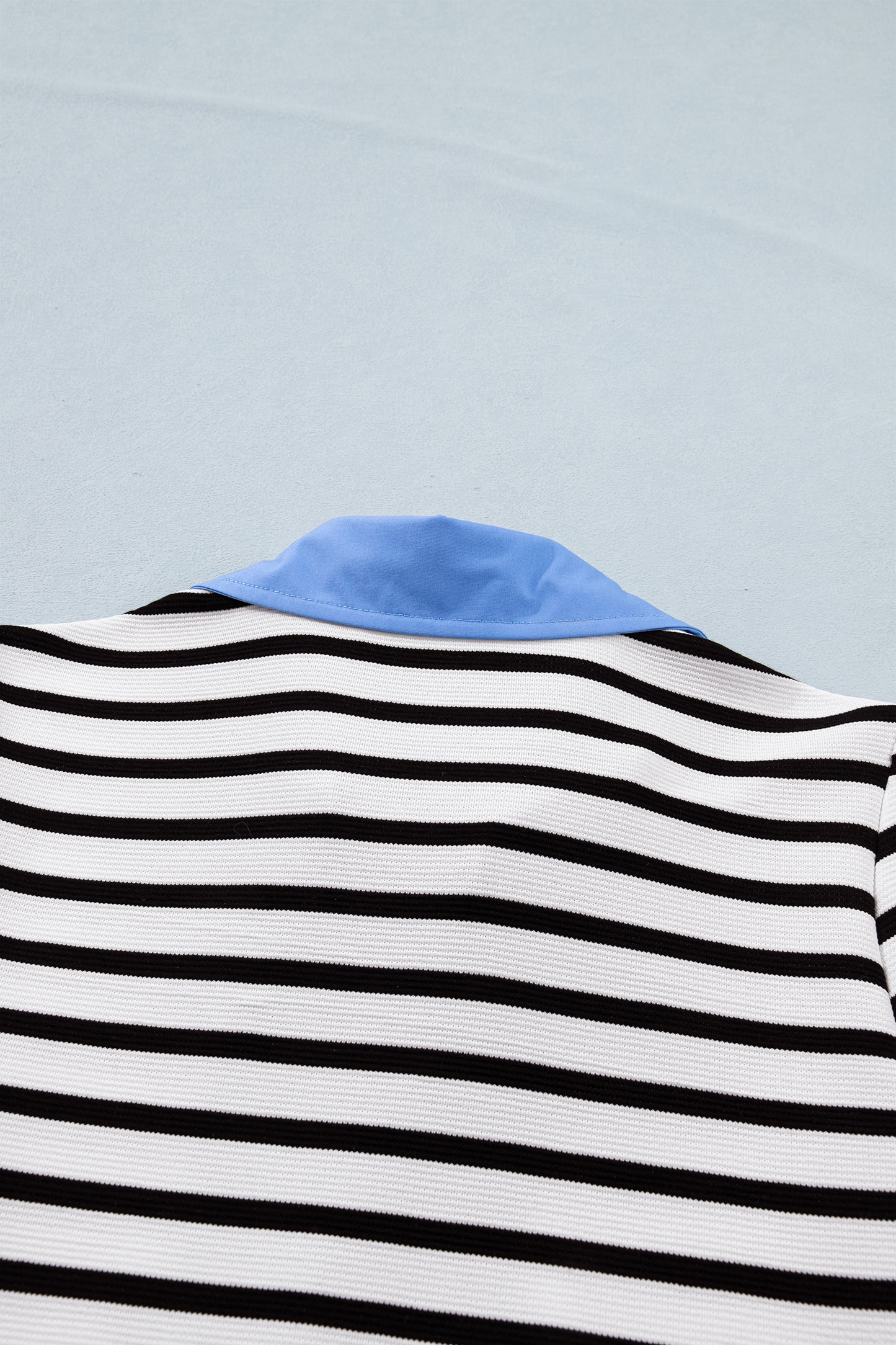Black Stripe Puff Sleeve Color Block Polo Blouse