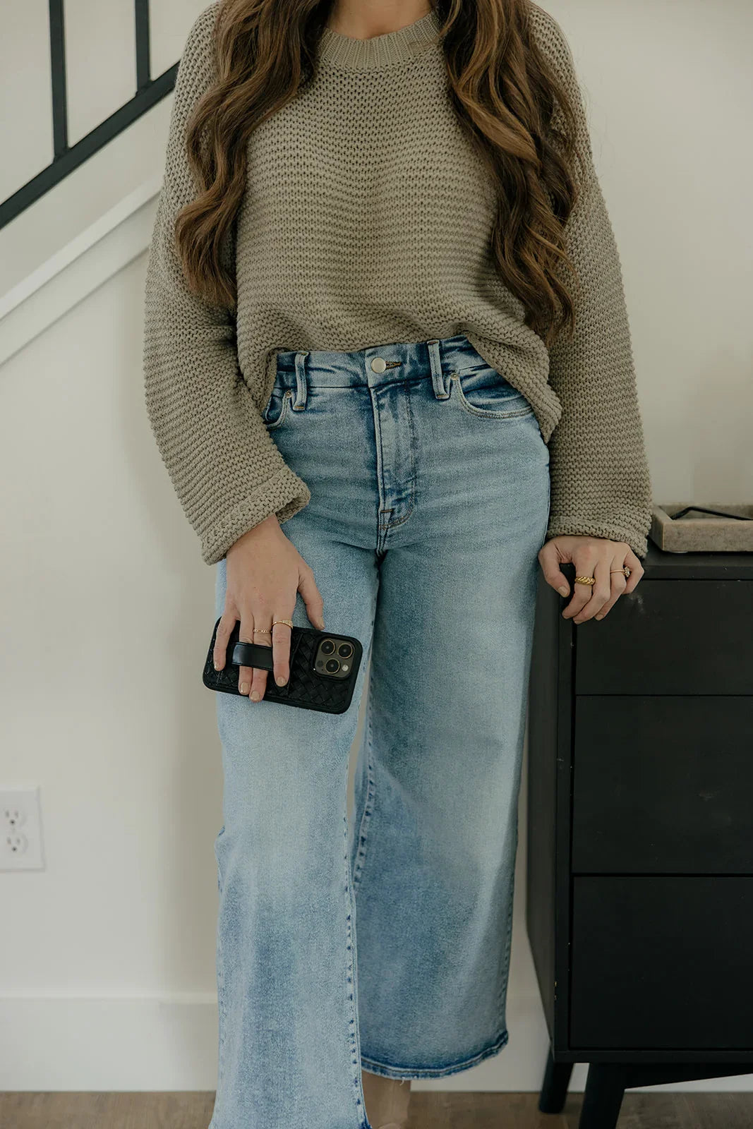 Funda para teléfono tipo billetera de tejido negro
