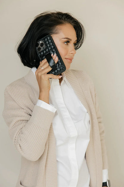 Funda para teléfono tipo billetera de tejido negro